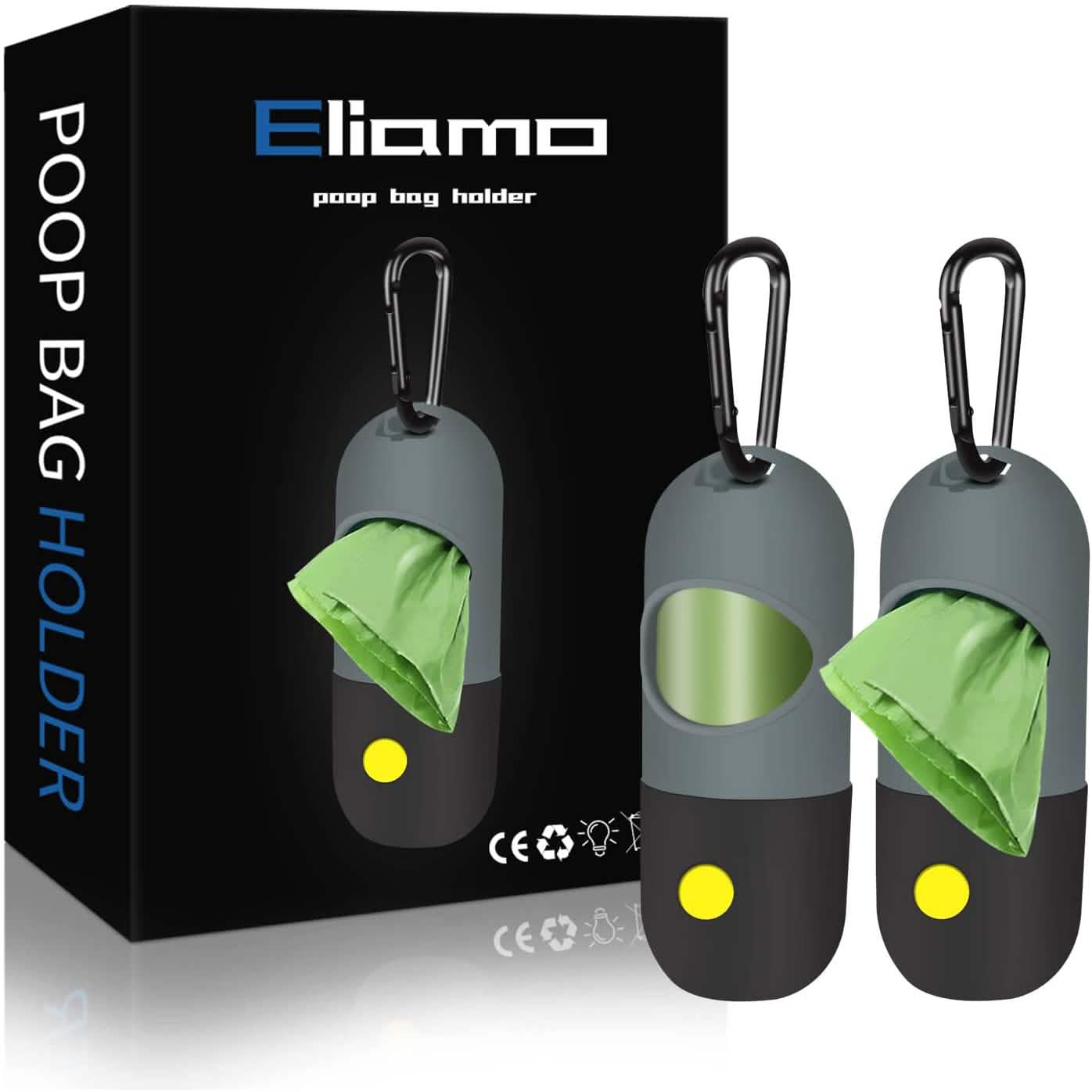 2-Pack: Dog Poop Bag Dispenser with Built-in LED Flashlight