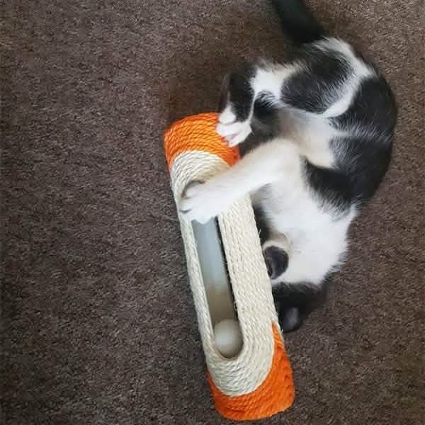 Pet Cat Rolling Sisal Scratching Post Trapped With 3 Ball Training Novely Toy